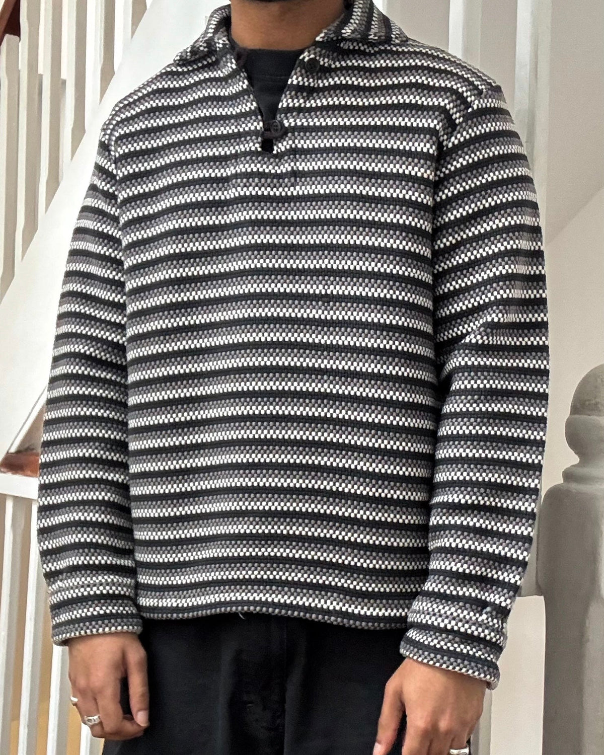 Early 2000s Black Grey White Chunky Knit Pullover (~M~)