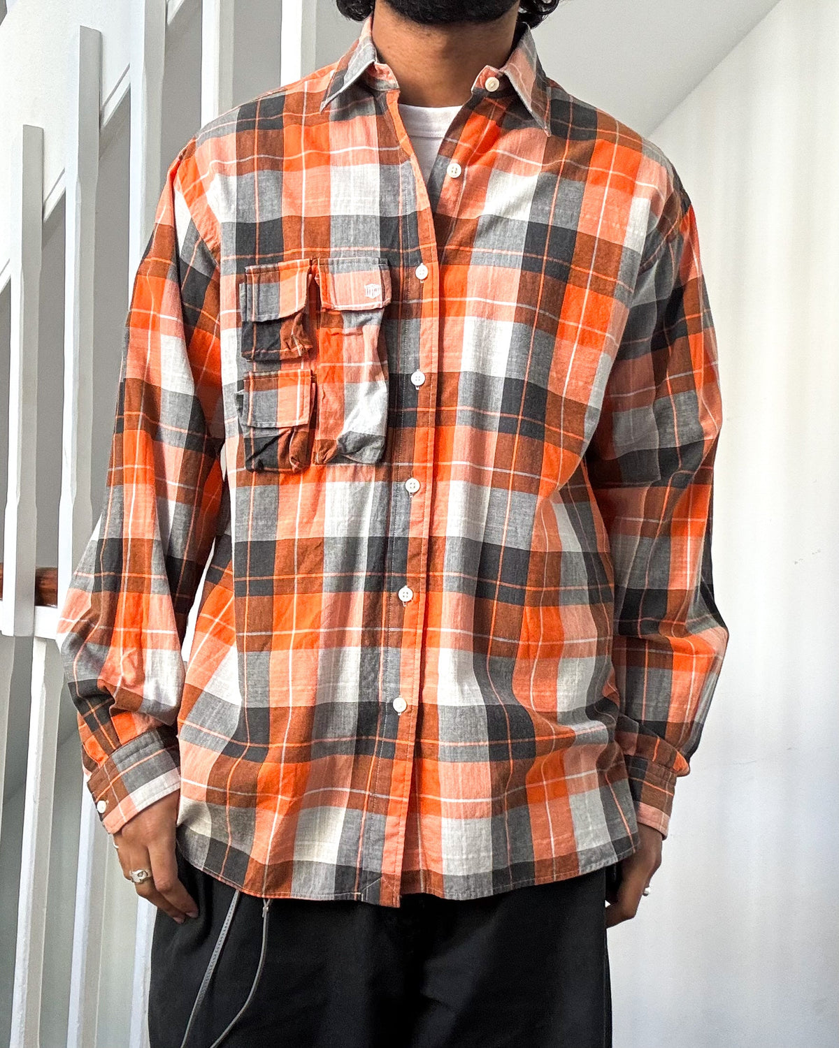 1999 Orange Plaid Parasite Pocket Button Up Shirt (~L~)