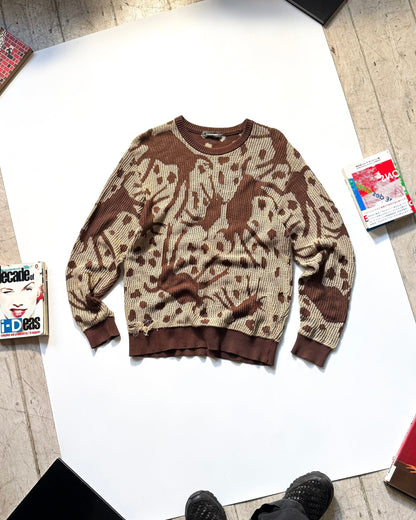 SS89 Layered Brown Beige Organic Pattern Knit Sweater / Jumper (M~L)