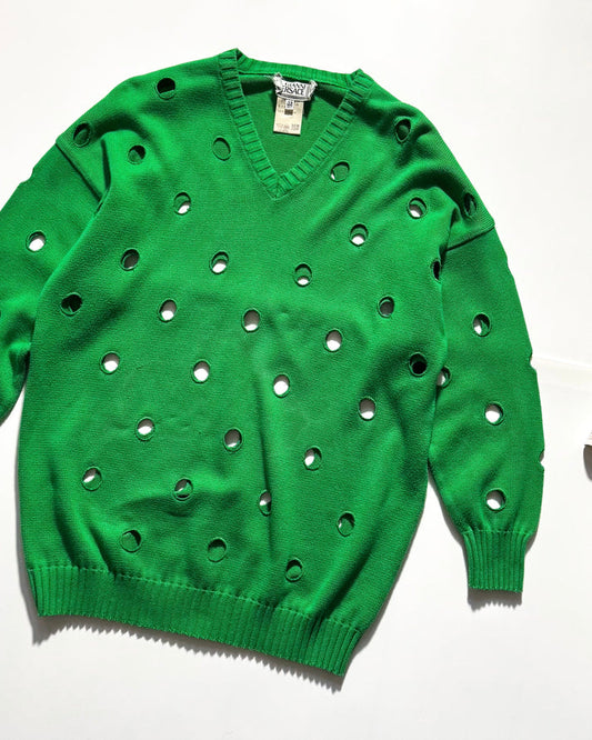 Versace  90s Vivid Green Circle Cutout V-neck Knit Jumper (~M~)