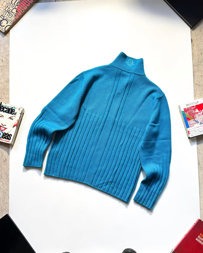 Early 2000s Vivid Blue Collared Chunky Ribbed Knit Jumper (~L~)