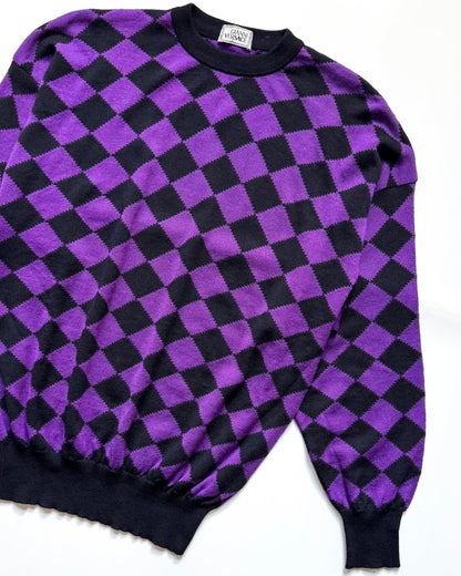 90s Purple Black Argyle Pattern Lightweight Knit Jumper (~M~)