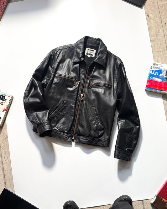 Late 90s Black Boxy Leather Work Jacket (~M~)