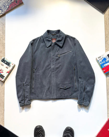 2000s Cold Grey Moleskine Asymmetrical Detachable Fleece Collar Moto Jacket (~M~)
