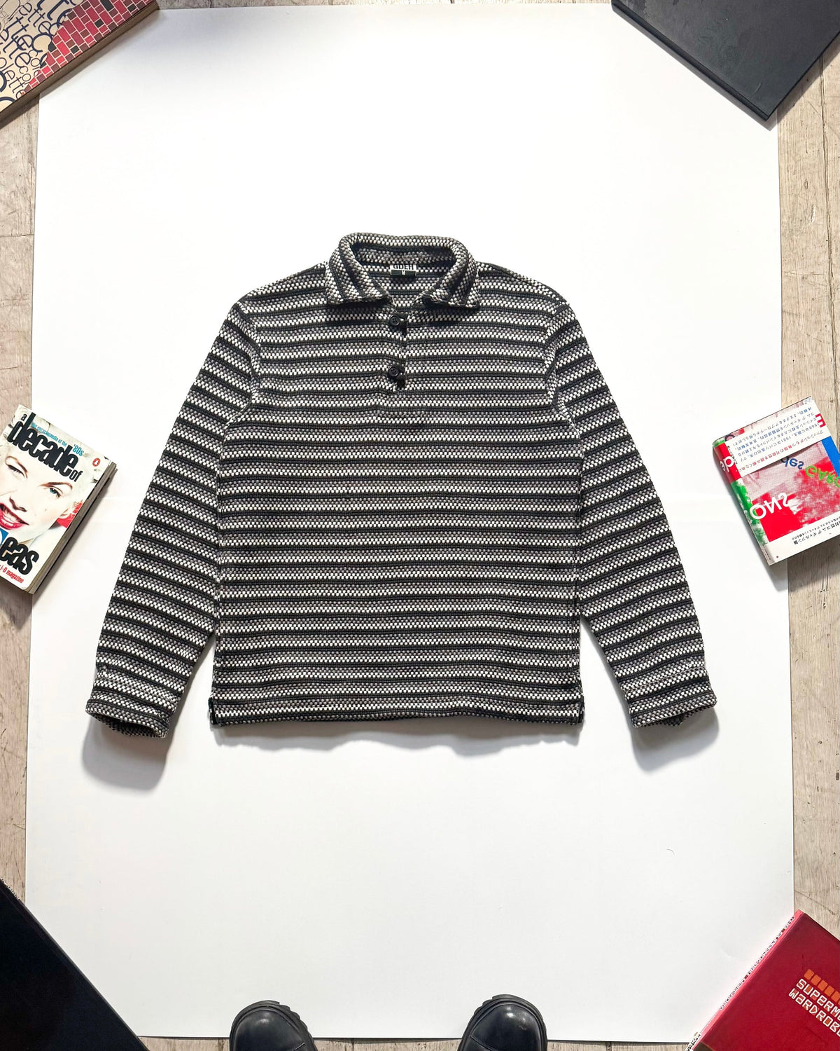 Early 2000s Black Grey White Chunky Knit Pullover (~M~)
