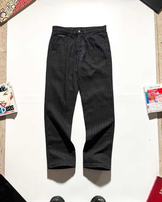 Early 2000s Tonal Jacquard Striped Slim Jeans (28~29)