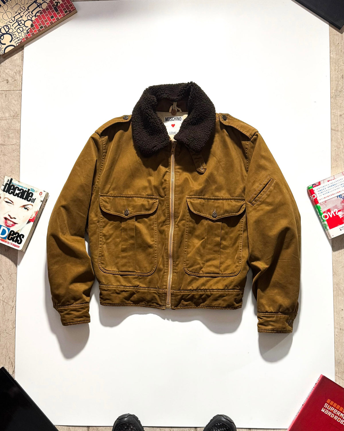 80s Detachable Fleece Collar Brown Military Style Jacket (~M~)