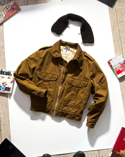 80s Detachable Fleece Collar Brown Military Style Jacket (~M~)