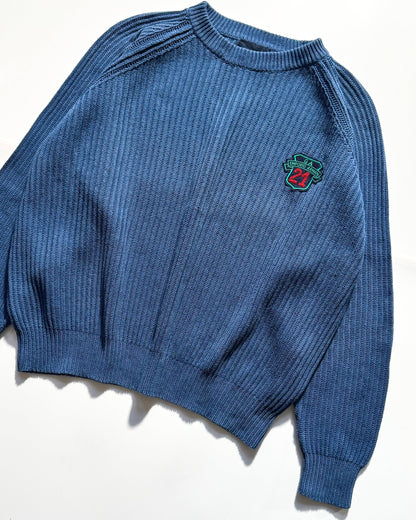 90s Ribbed Blue Collegiate Patch Knit Jumper (~M ~ )