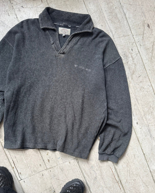 90s Washed Process Grey Tonal Striped Rugby / Polo Jumper (~L~)