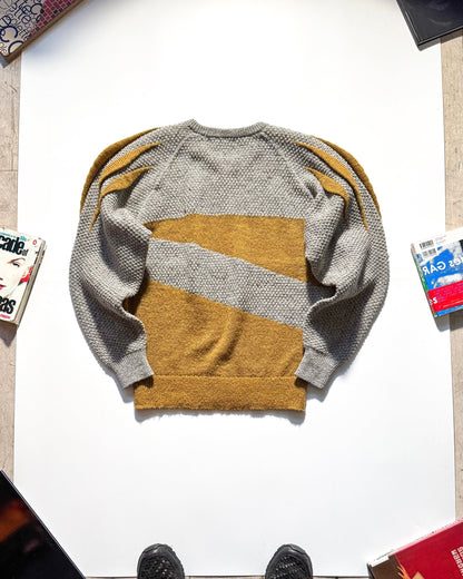 80s Mustard / Grey 3-D Shoulder Blade Panel Zig Zag Knit (M~L)