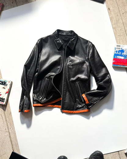 1999 Perforated Orange Trim Leather Jacket (~M~)