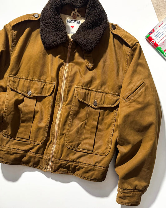 80s Detachable Fleece Collar Brown Military Style Jacket (~M~)