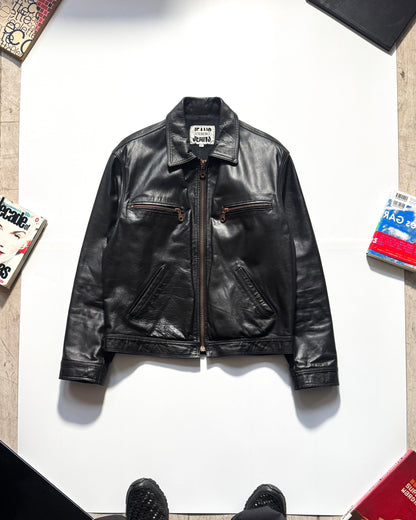 Late 90s Black Boxy Leather Work Jacket (~M~)