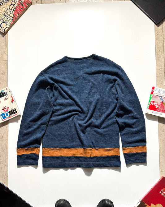Comme Des Garcons Shirt  90s Heather Blue / Orange Stripe Knit Zip Up Cardigan (~L~)