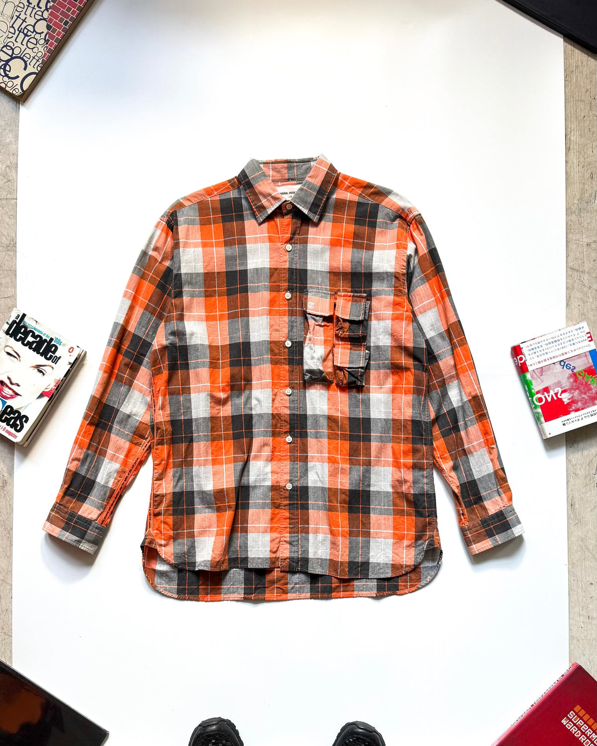 1999 Orange Plaid Parasite Pocket Button Up Shirt (~L~)