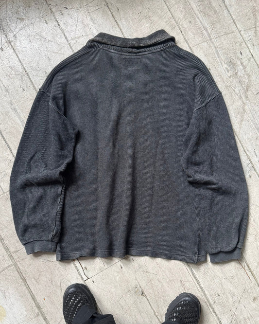 90s Washed Process Grey Tonal Striped Rugby / Polo Jumper (~L~)