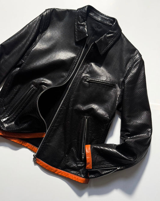 1999 Perforated Orange Trim Leather Jacket (~M~)