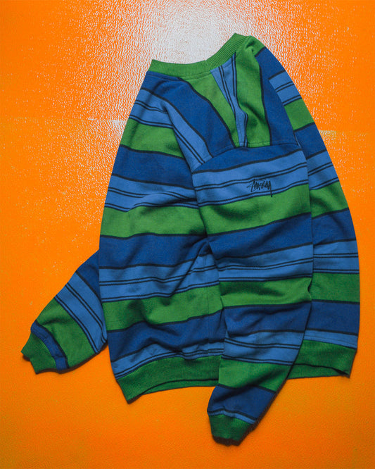 90s Blue Green Striped Jumper (L)